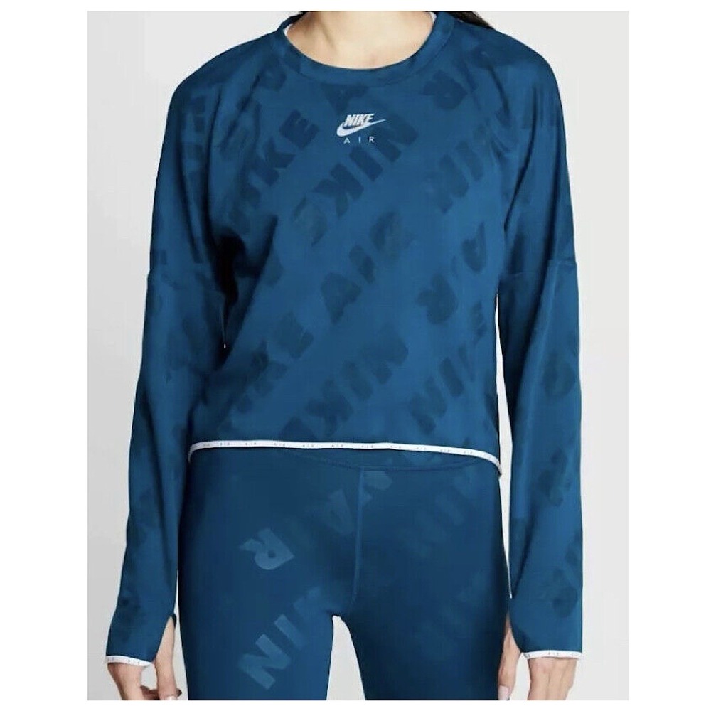 Nike Air Dri Fit Crew Training Top Womens Sz 1X Blue Crop Long Sleeve